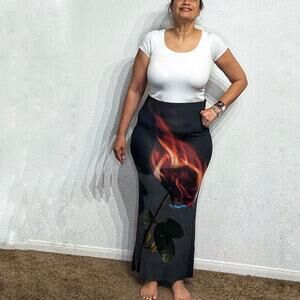 Jaded London Black Flaming Rose Maxi Skirt Sz 6